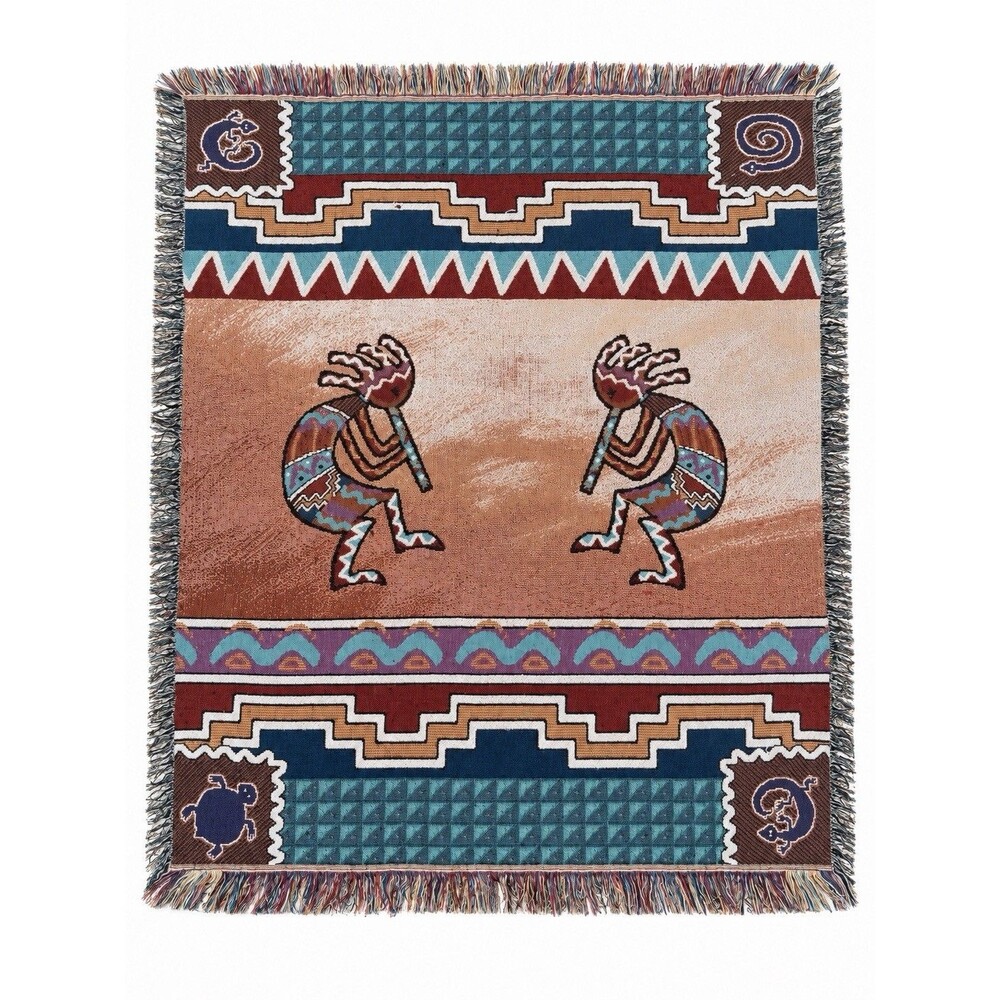 Southwestern Kokopelli Woven Tapestry Throw Blanket Fringed 42x49 Boho